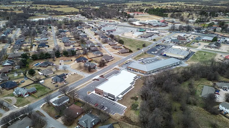 Highway 62 businesses beyond the building